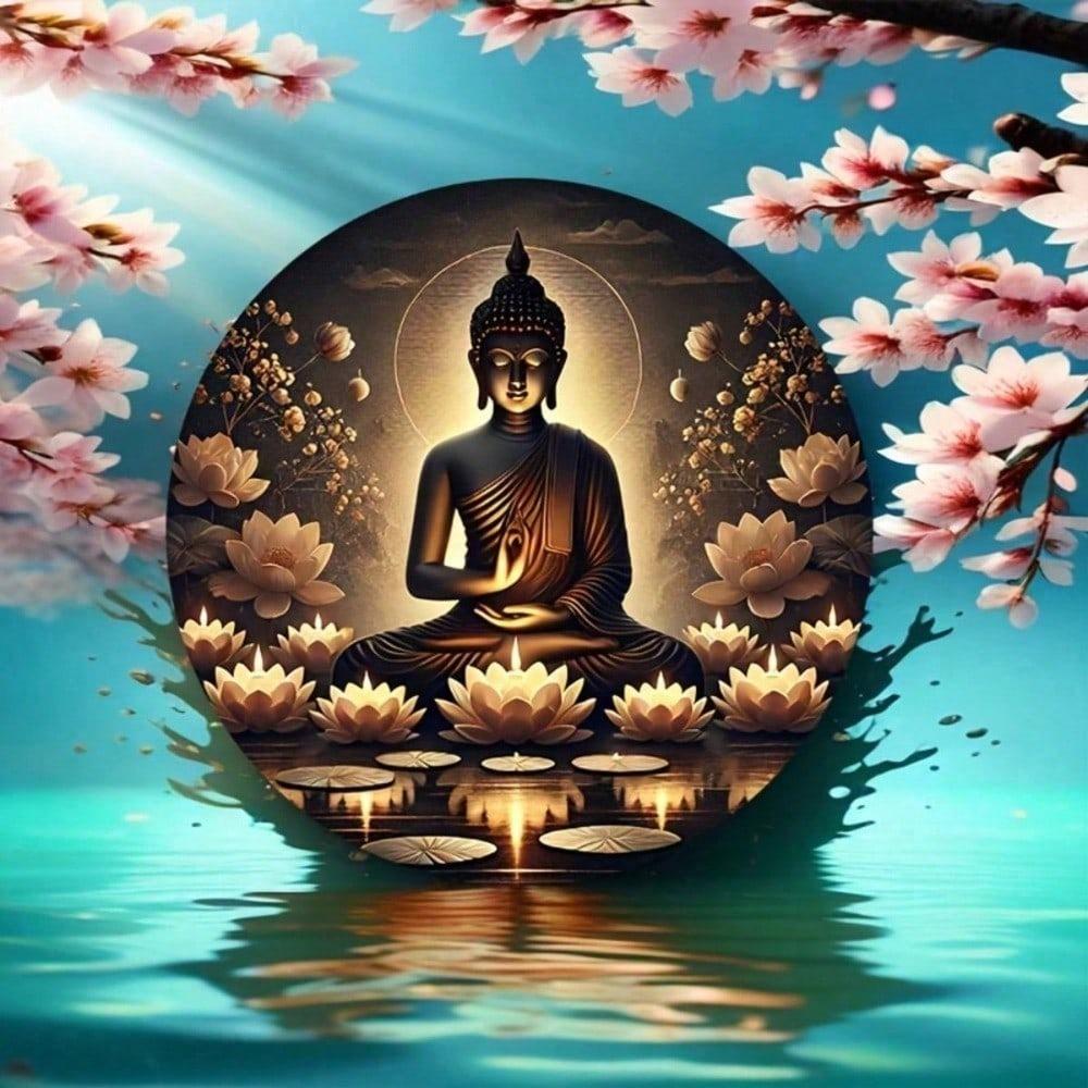 20x20cm Round Lotus Buddha Glow Metal Sign Wall Art Home Decor Indoor Outdoor