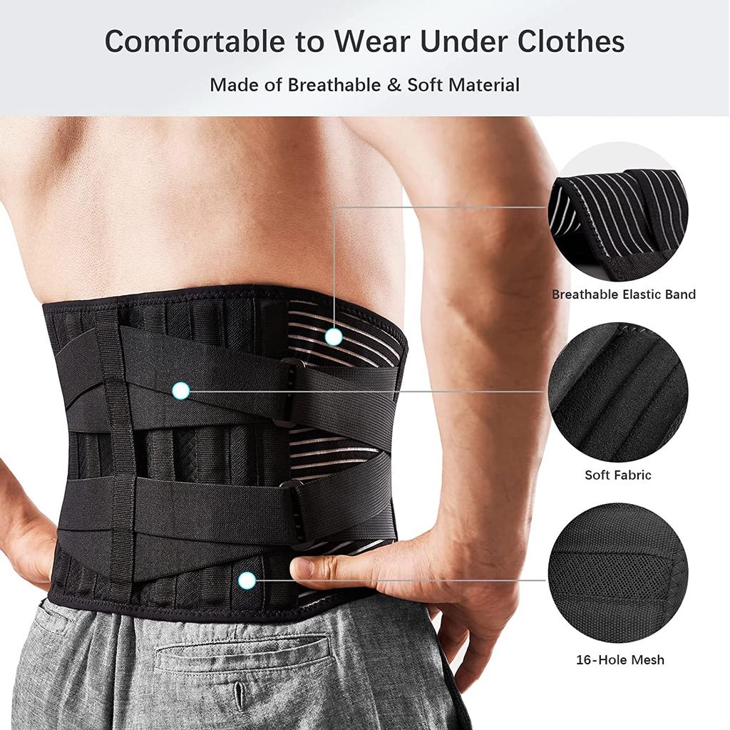 Back Braces for Lower Back Pain Relief with 6 Stays, Breathable Back Support Belt, Anti-skid Lumbar Support Belt with 16-hole