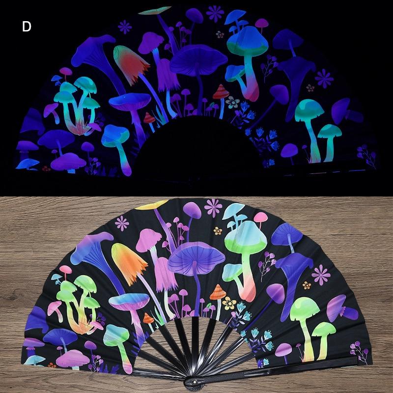 Kung Fu Fan Uv Ink Printing Fluorescent Fan Bamboo Bone Folding Fan For Festival Foldable Fan Music Festival Fan