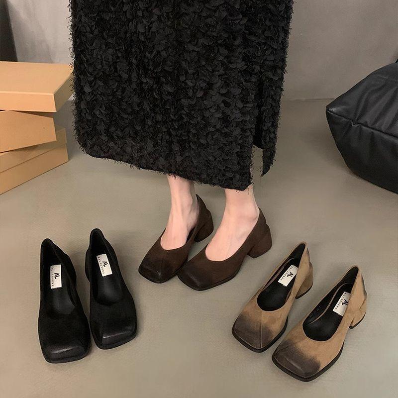 Quadratische Zehenpartie Einzelne Schuhe Frühlingsexplosion Dicke Ferse Hoher Ausländischer Stil Vielseitig Mary Jane Schuhe Sommer Internetstars