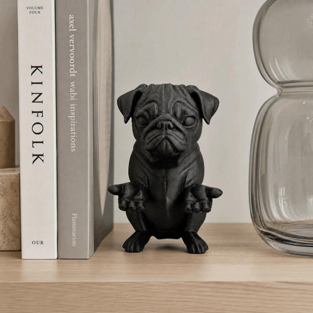Resin Meditating Pug Figurine Black Color Statue Sculpture Funny Pug Pen Holder Workspace
