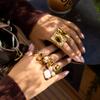 Yori Stainless Steel Tiger's Eye Double-Layer Opening Ring 18K Gold Color PVD Plated Charm Finger Fashion Jewelry Wholesale