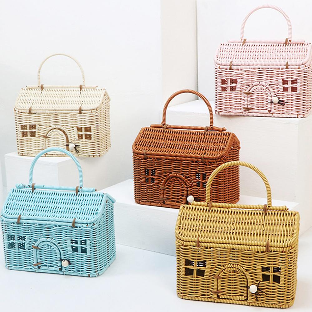 Wicker Woven House Rattan Bag Handmade Handbags Bohemian Straw Basket Bags for Women Funny Hollow Beach Bag Storage Box Bags
