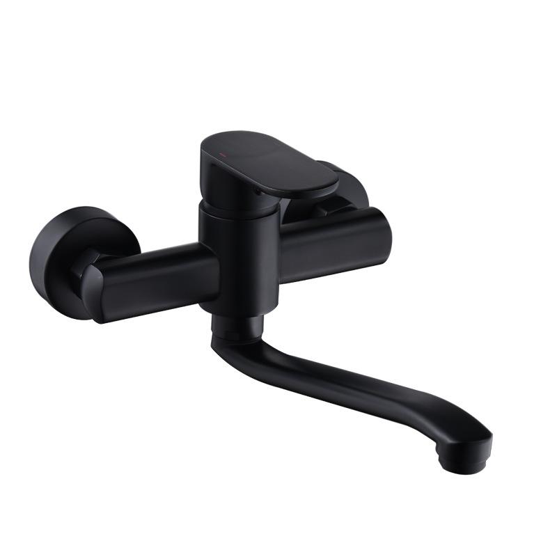 Bathroom Wall Mounted Long Mop Pool Faucet Hot and Cold Basin Faucet Kitchen Sink Faucet Balcony Wash Basin Tap Black