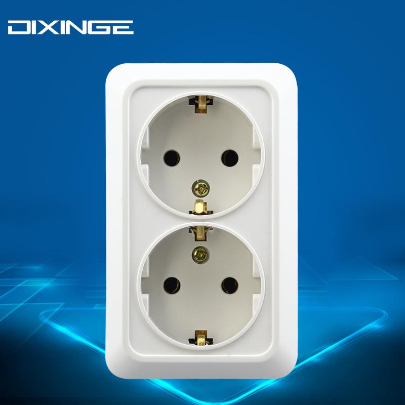 European Double Wall Socket, 16A German Standard, Two-Gang Surface-Mounted