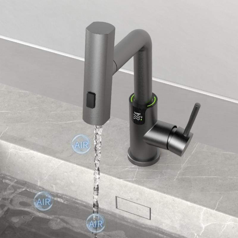Waterfall Temperature Digital Display Basin Faucet Pull Out Stream Sprayer Hot Cold Water Sink Mixer Wash Tap For Bathroom