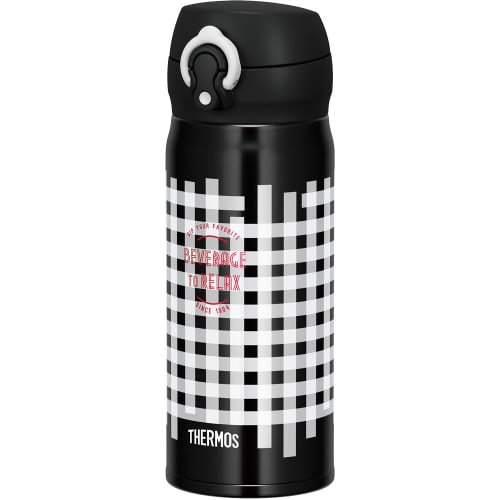 Thermos Water Bottle Vacuum Insulated Mobile Mug 400ml Black Gingham JNL-403 BKG