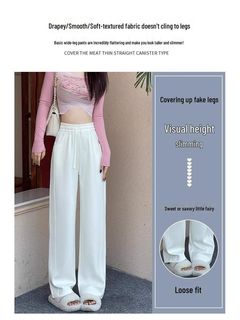 Women's High Waist Wide Leg Gray Sweatpants - Spring/Autumn