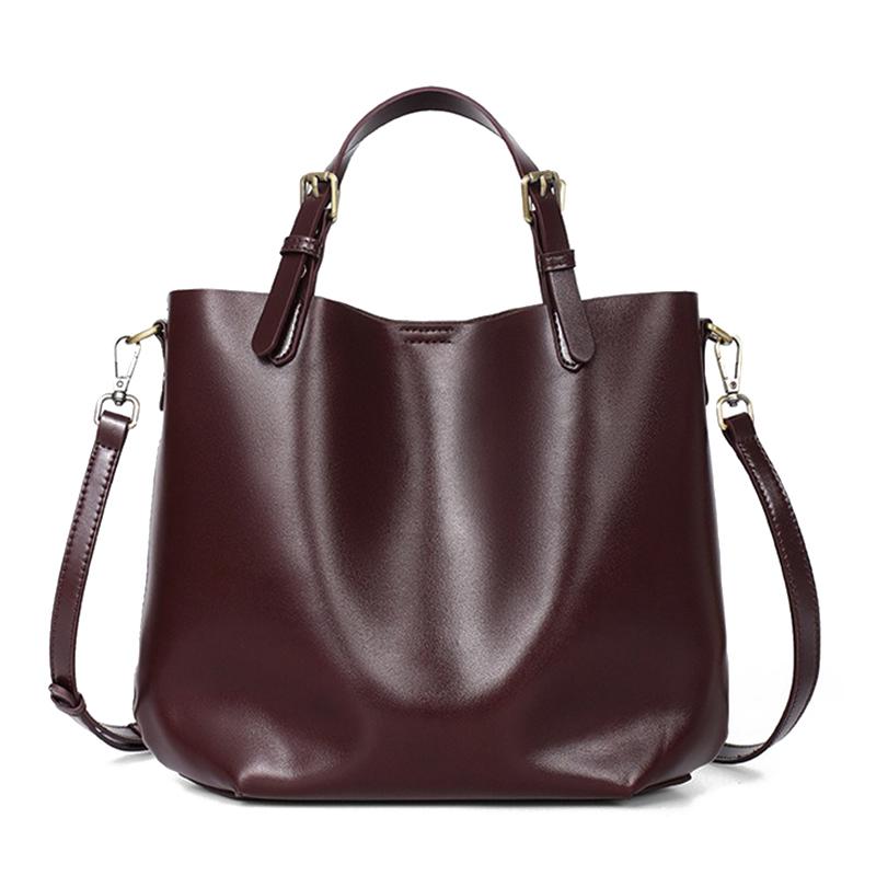 

Zency Genuine Leather Simple Women Shoulder Bag Large Capacity Casual Handbag кавовий