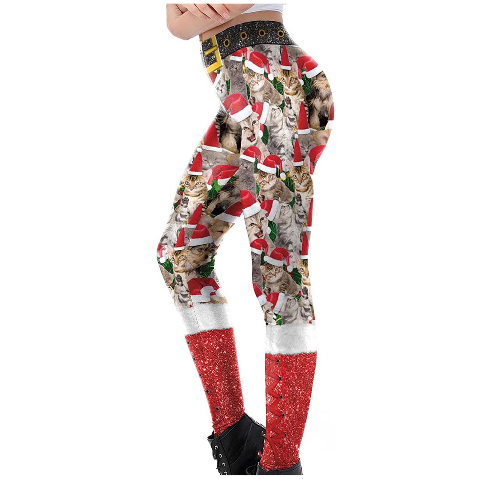 Women s Fashion Casual Christmas Printed Middle-Waisted Leggings Tights Yoga Pants XL