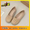 French round head pleated soft sole single shoes women's 2025 new spring and autumn flat bottom versatile comfortable casual Doudou grandma shoes