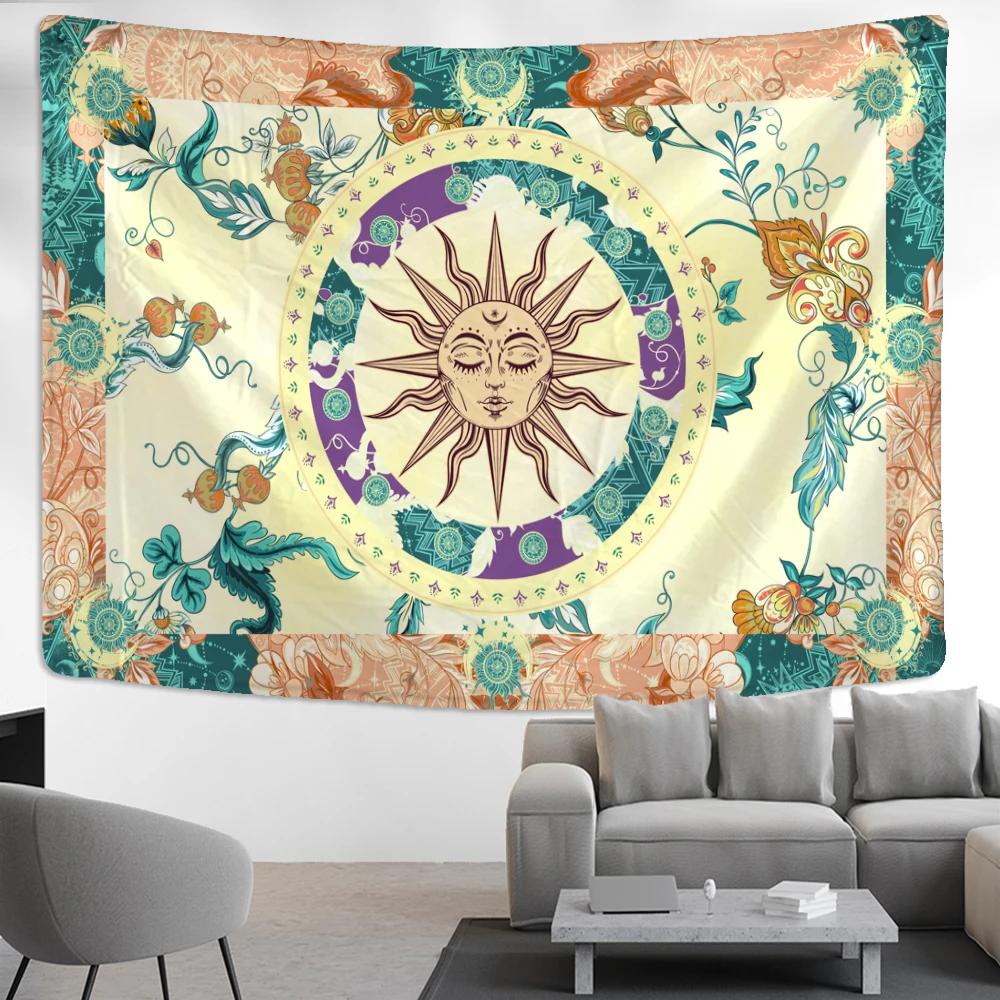 

VIKAMA Fresh Green Sun God Tapestry BohemianStyle Bedroom Headboard Decorative Backdrop Room Decoration 74x94cm(29x37in)