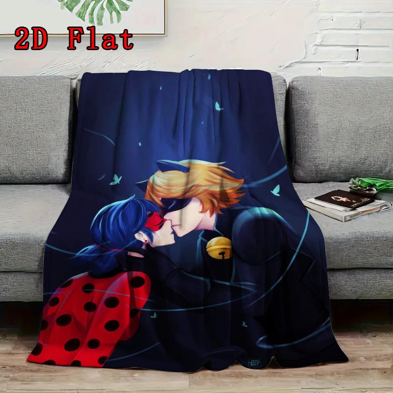 The Cat and the Ladybug 2D Flat Pattern Flannel Blanket High quality All Seasons Warmth and Comfort Perfect for Christmas Gifts.NMT0928454