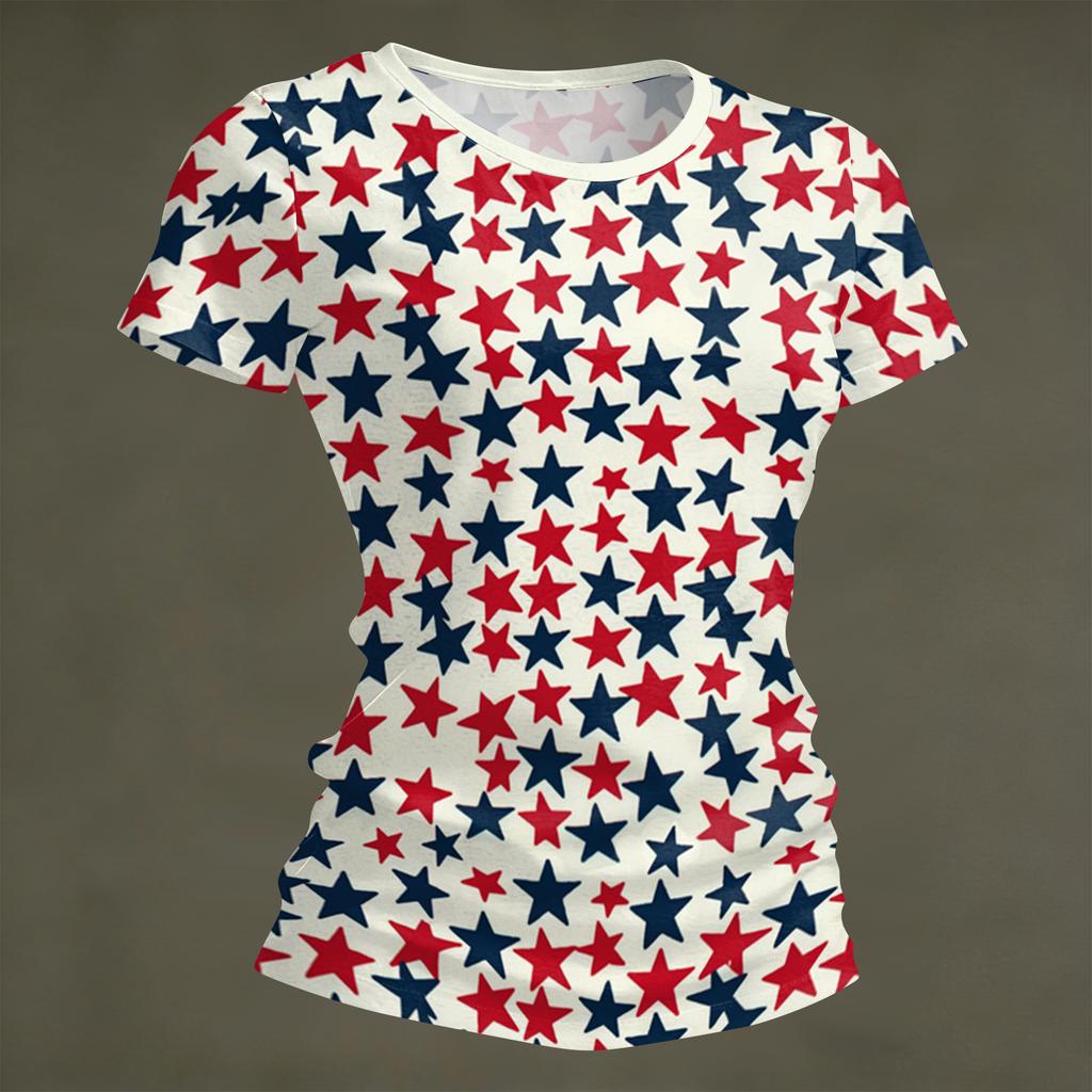 Damenmode Rundhals Unabhängigkeitstag Druck Kurzarm Locker Rundhals T-Shirt Top
