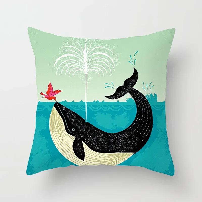 45X45CM Retro Mediterraner Ozean Druck Blau Grün Kissenbezug Heiß Meerjungfrau Fisch Kissenbezug Sofa Sitz Wohnzimmer Dekokissen