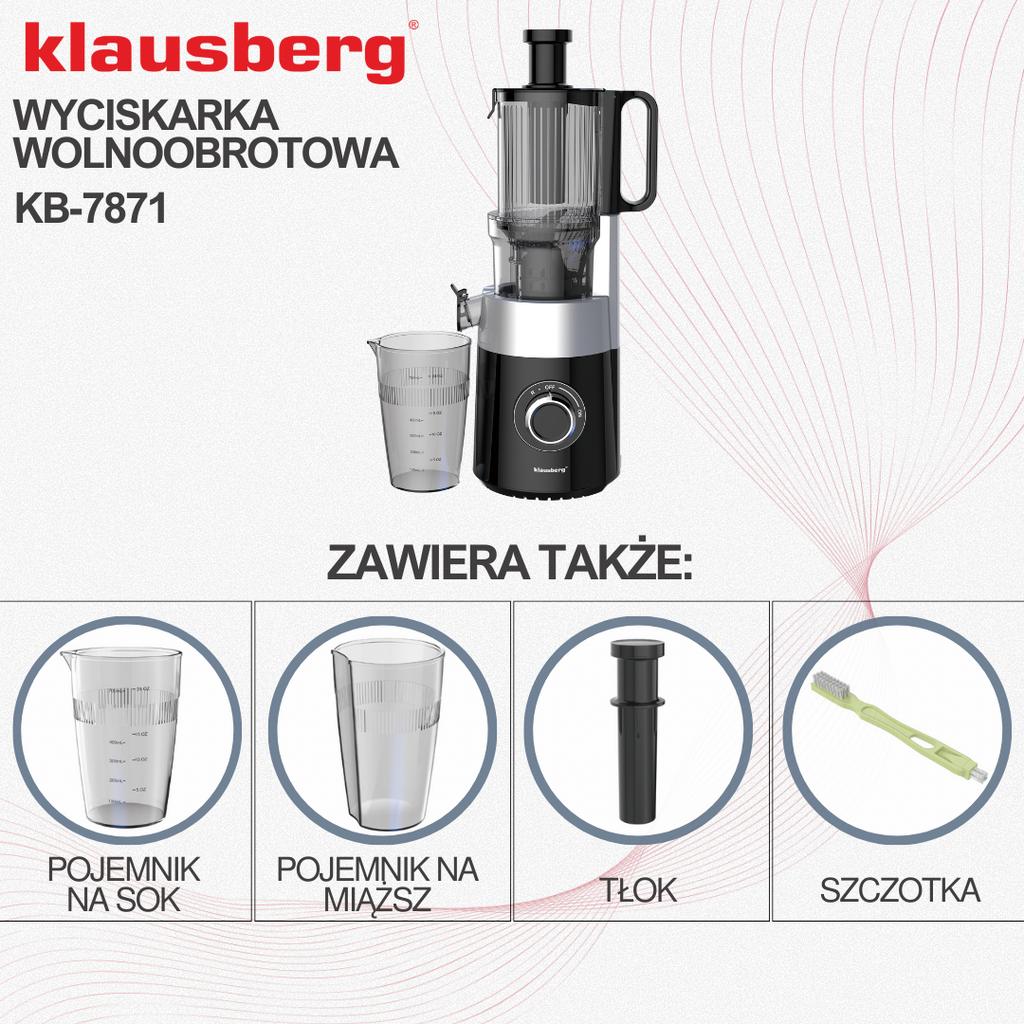 180W Slow Speed Juicer for Fruits and Vegetables COLD PRESS KLAUSBERG KB-7871