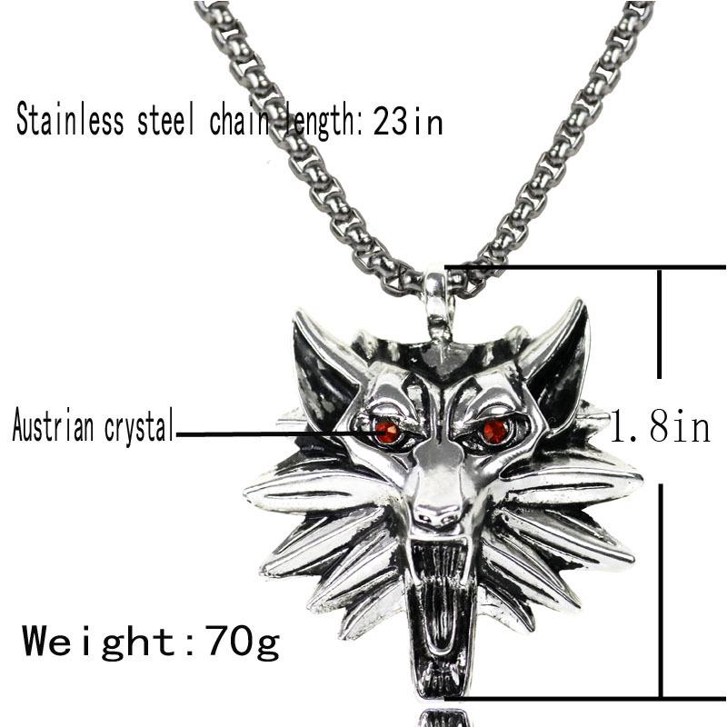 Men's Stainless Steel Red-Eyed Wolf Head Pendant