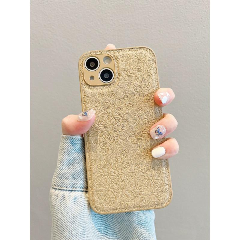 Camellia Ins Style for IPhone17 Mobile Phone Case for Apple 15PRO Embossed 16 Simple Solid Color Protective Cover