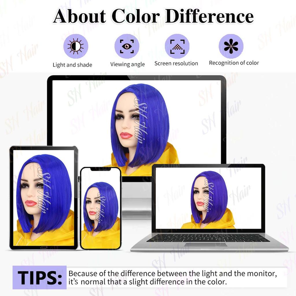 Synthetic Dark Blue Bob Wig Short Straight Wig for Women, Anime Coraline Cosplay Wigs for Halloween Cosplay Party Daily Wear