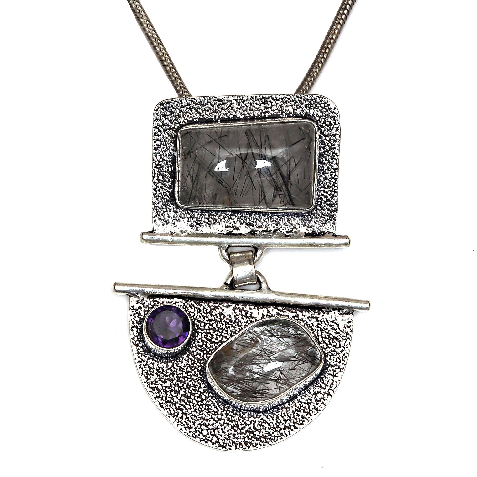 

Серебряная подвеска на День матери с черным рутиловым аметистом, 2 дюйма