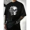 European Sizes Men'S Gothic Rose & Skull Print Oversized T-Shirt - Loose Fit Round Neck Short Sleeve,  Machine Washable Comfort, Gothic Statement Top