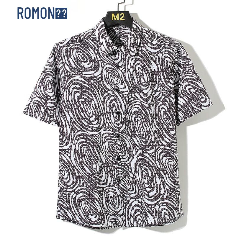 Romon Men s Rose Digital Print Short-Sleeve Shirt M