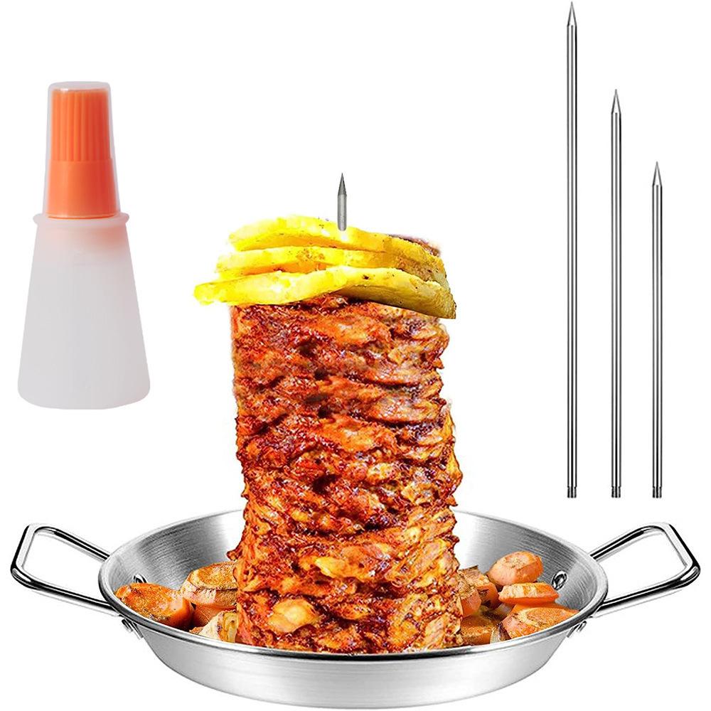 Lihe Stainless Steel Vertical Chicken Roaster Pan, BBQ Roasting Tray With Skewers & Basting Brush, Multiple Kit Options