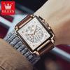 Top Brand Luxury Mens Watches Fashion Blue Square Quartz Watch for Men Sport Leather Strap Chronograph Wristwatches