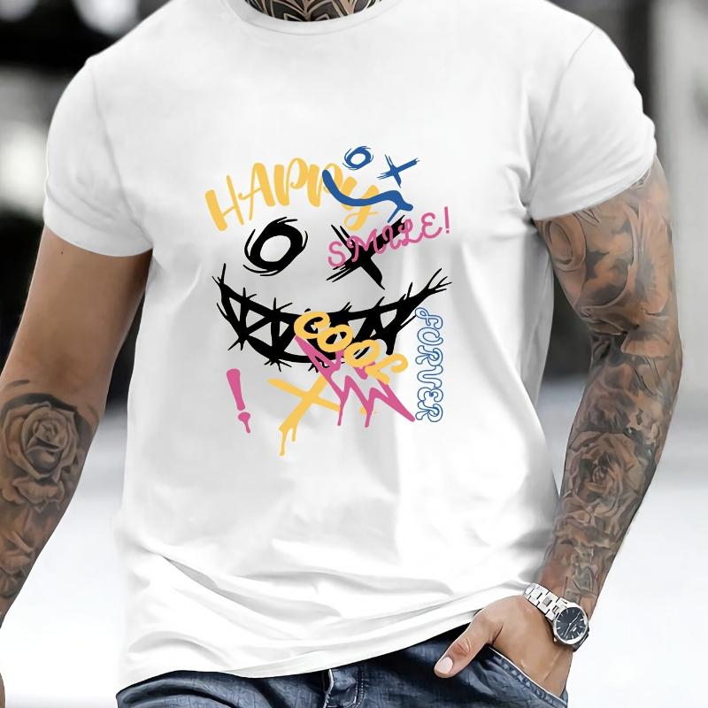

Vibrant Happy Smile Graffiti Print T-Shirt Breathable Cool, Comfortable Wear,Daily Casua XXL білий
