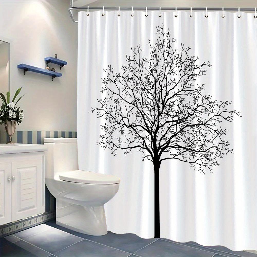 Black Tree Silhouette Shower Curtain Modern Nature Art Minimalist Bathroom Decor 3D Print Waterproof Bath Curtain Home Fashion