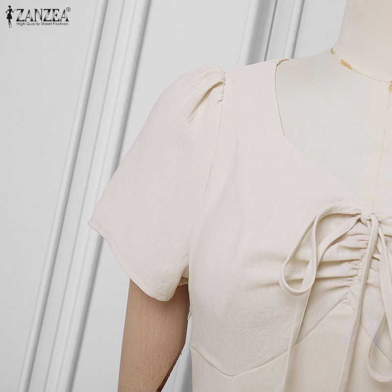 ZANZEA Women Elegant V-Neck Short Sleeve Casual Lace Splice Long Dress