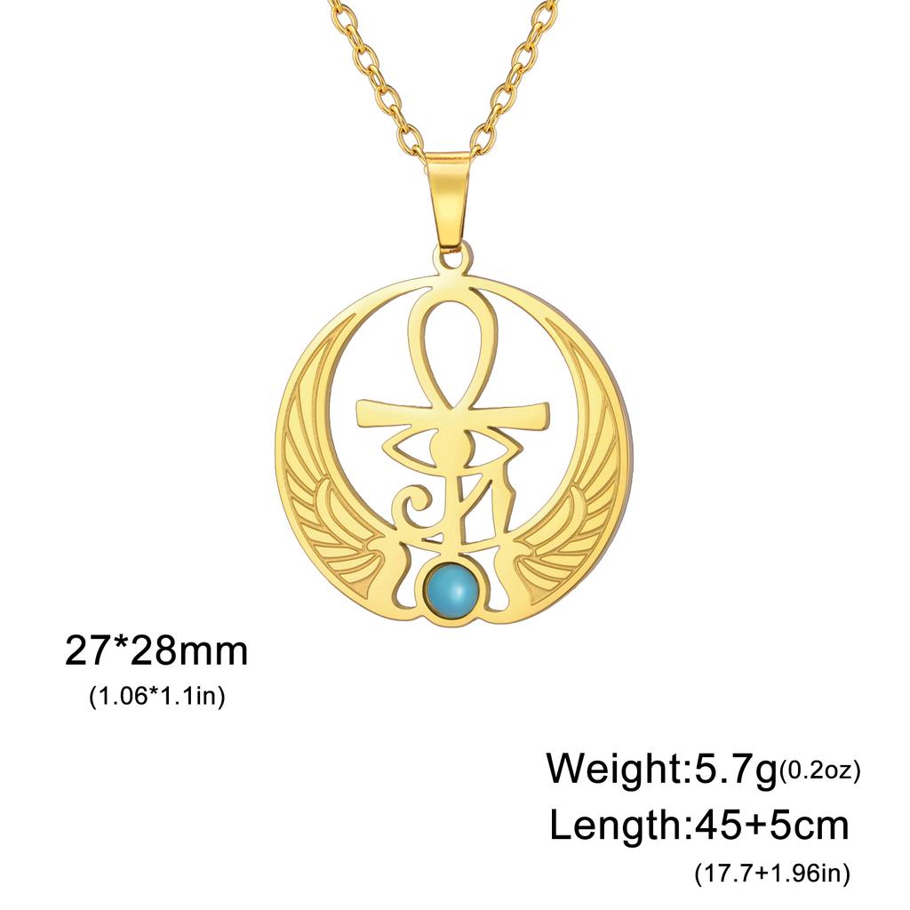Xiaomi Skyrim Eye of Ra Horus Ankh Cross Pendant Necklaces with Turquoise Women Stainless Steel Amulet Egyptian Jewelry Gift
