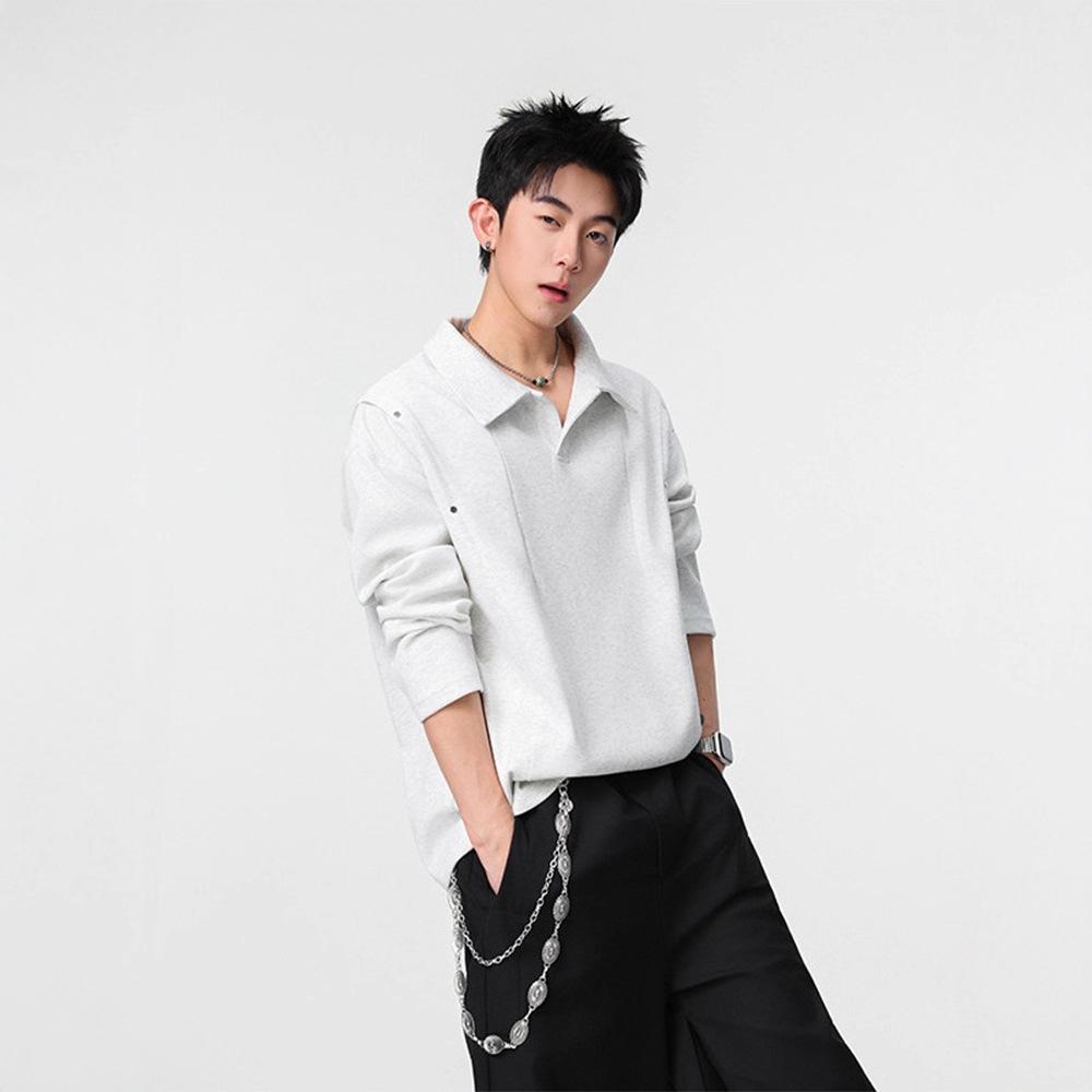 

Right Shoulder POLO Shirt Sweatshirt Men s Autumn Pullover Air Layer Bottoming Shirt XXXL