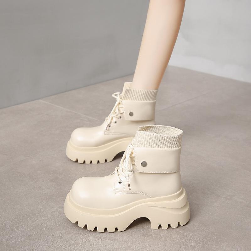 Autumn and Winter New Thick-soled Velvet Short Boots for Women, Cool Women's Leather Boots, British Martin Boots for Women