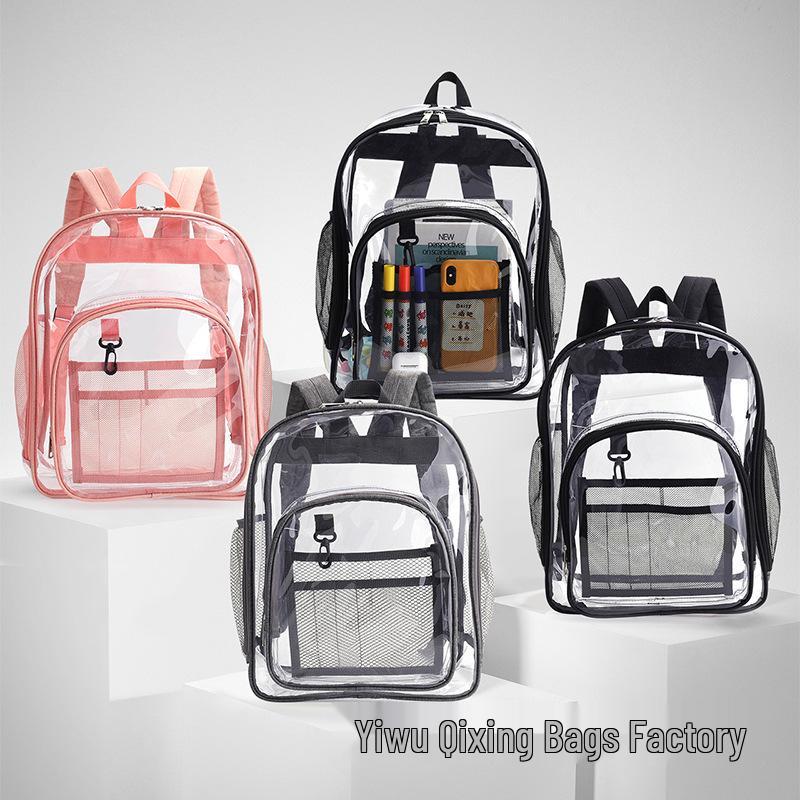 Large Capacity Transparent Backpack for High School Girls - Durable PVC Design.