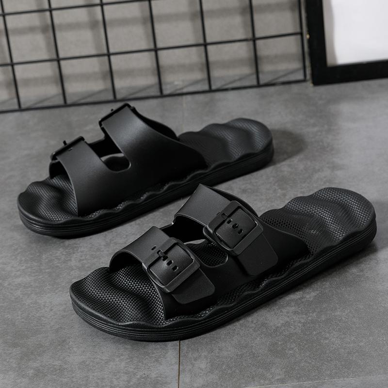 Men's Breathable Buckle Sandal Slippers Summer Outdoor Indoor House Shoes Non-Slip Thick Sole Casual Solid Color Slides