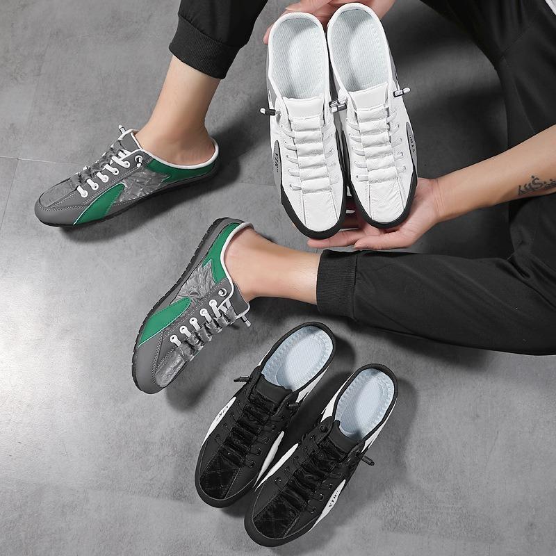 Spring men's shoes versatile casual shoes lazy one pedal half drag board shoes Doudou shoes men breathable and comfortable