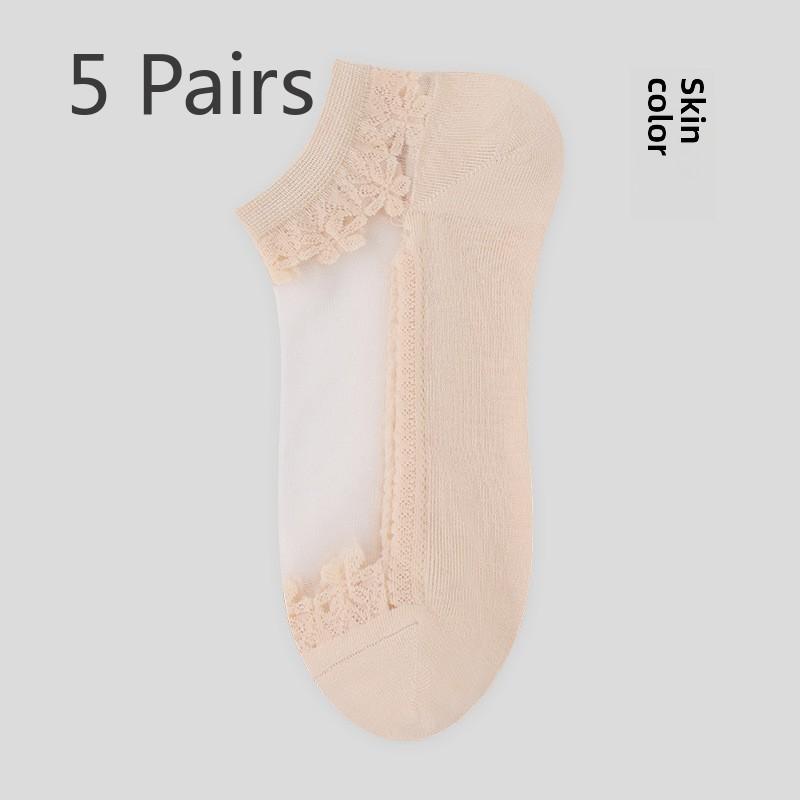 5 Pairs of Spring/summer Thin Jacquard Crystal Socks
