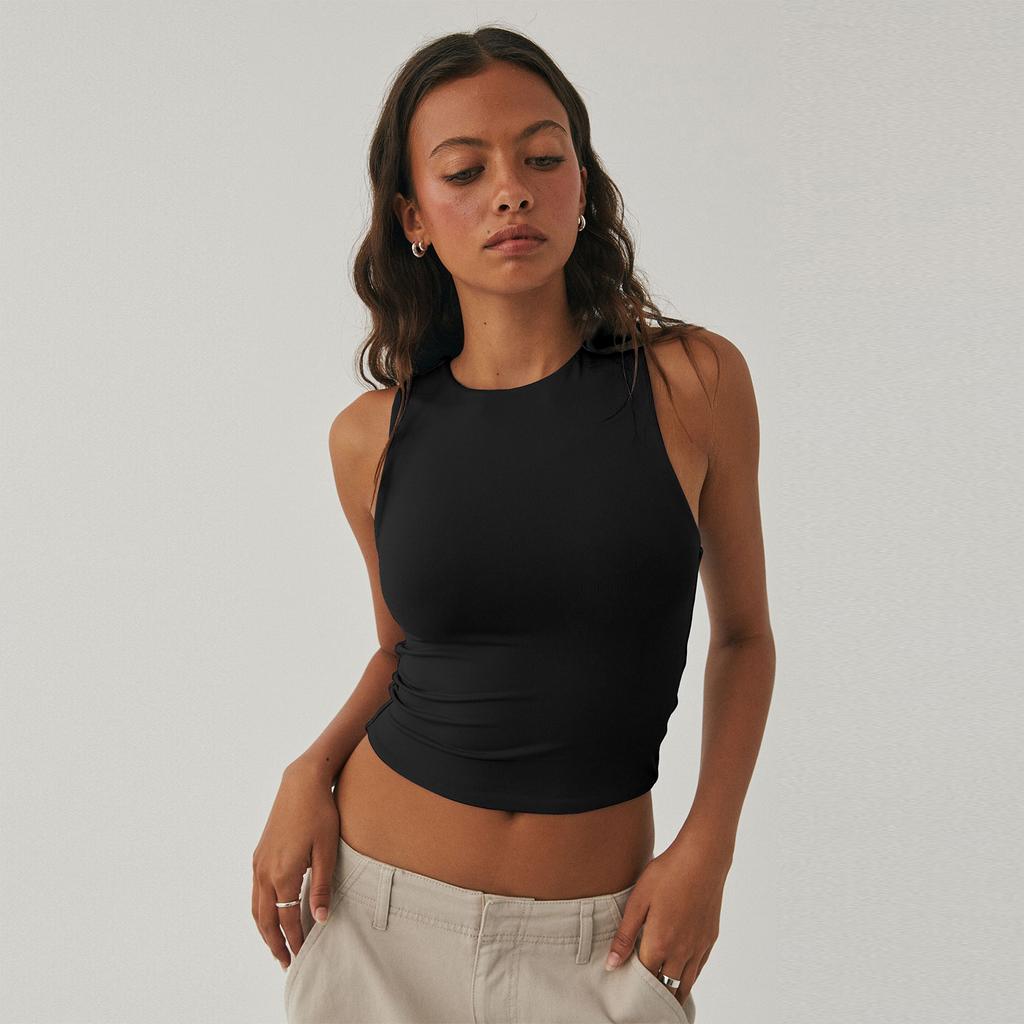 GMXIA Dámské sexy crop tílko bez rukávů s kulatým výstřihem