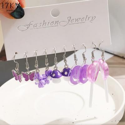 12 stücke Cartoon Herz Eis Milch Tee Ohrringe Set für Frauen Mädchen Niedliche Bunte Geometrische Tier Tropfen Ohrring Trendy schmuck Geschenk