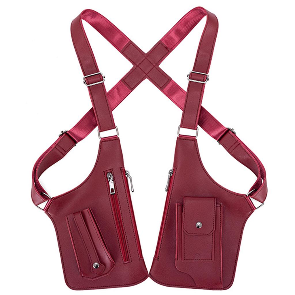 Luxury Design Men's Tactical Vest Chest Bag PU Leather Double Shoulder Armpit Bag Anti Theft Phone Pouch Underarm Back Pack Bags
