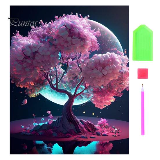 

1 комплект 5D DIY комплект алмазной живописи дерево луна узор романтический горный хрусталь картина ремесло для украшения дома розовый