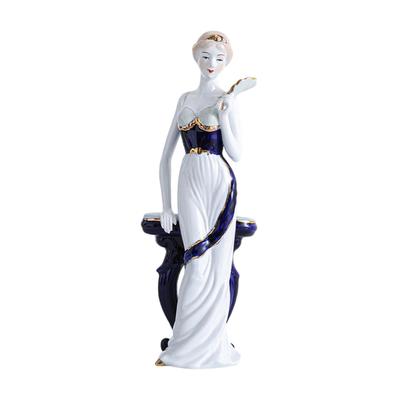 Ceramic Girl Statue Porcelain Table Centerpiece Lady Figurine Girl Statue Sculpture for Shelf Office Cabinet Fireplace Bedroom