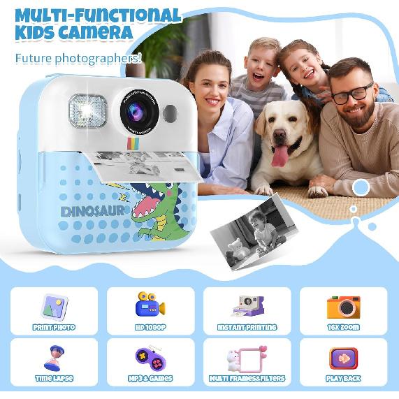 Kids Camera,Toddler Camera Instant Print Toys,1080P Children Printable Camera,Pink Selfie Camera Christmas Birthday Gifts for Girls Boys Age 3-10