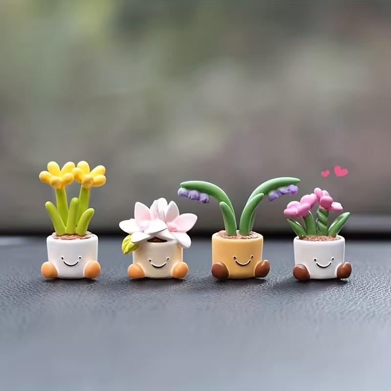 Mini Potted Flower Car Decorations - Charming Center Console Ornaments, Luxury Interior Accents for Dashboard & Cup Holder