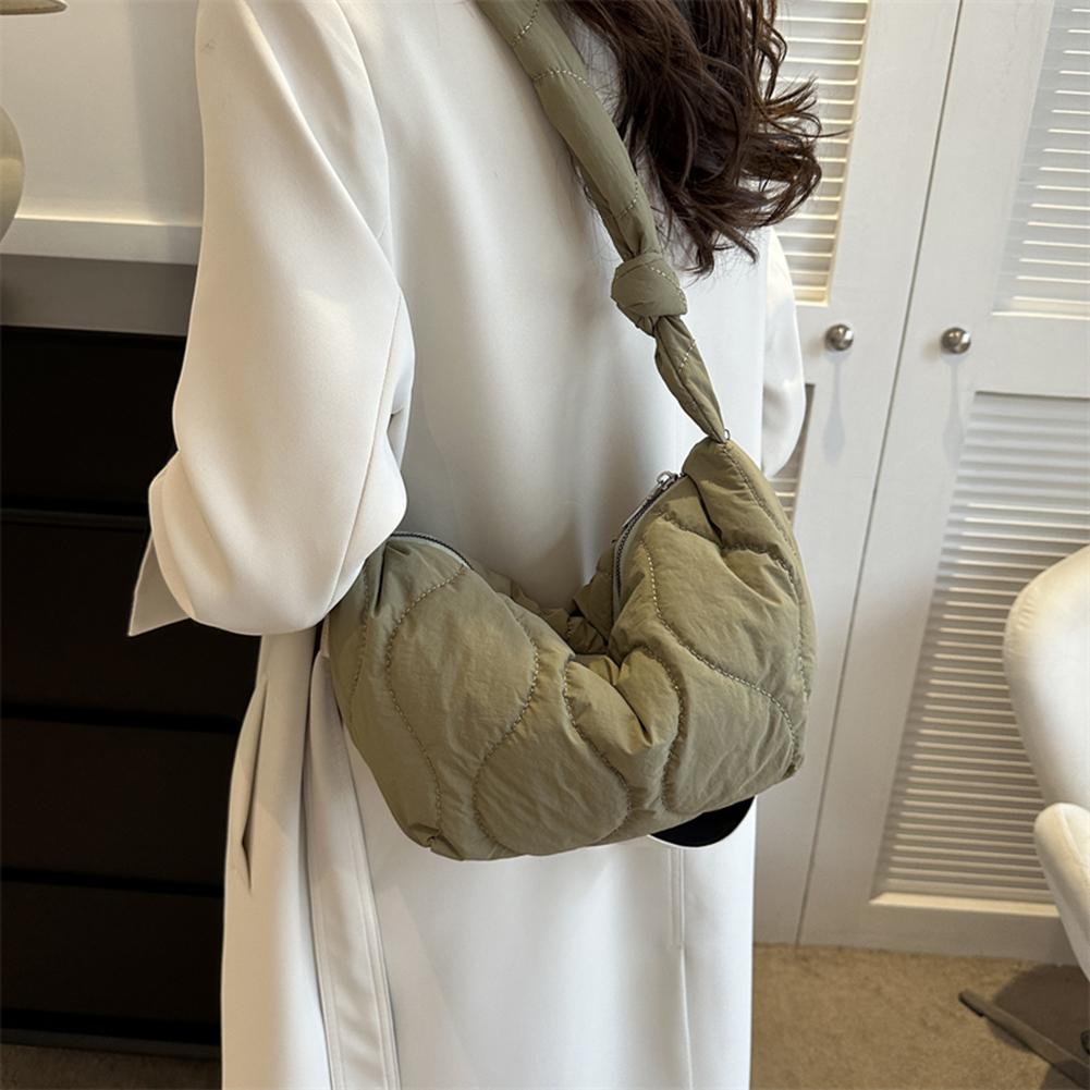 Female Puffer Shoulder Bag Trendy Soft Down Cotton Pillow Shopper Bag Lightweight Quilted Simple Crossbody Bag for Teenage Girls