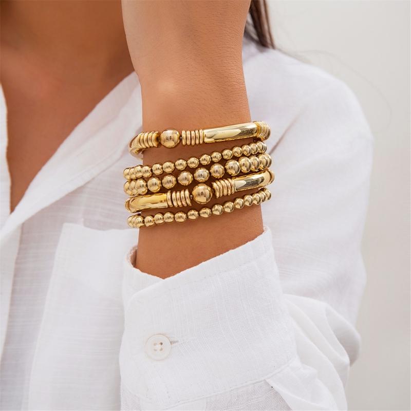 Pack of 5 Handmade Metal Beaded Bracelet Set Stackable Beaded Hand Chain Elegant Jewelry Gift For Any Occasion