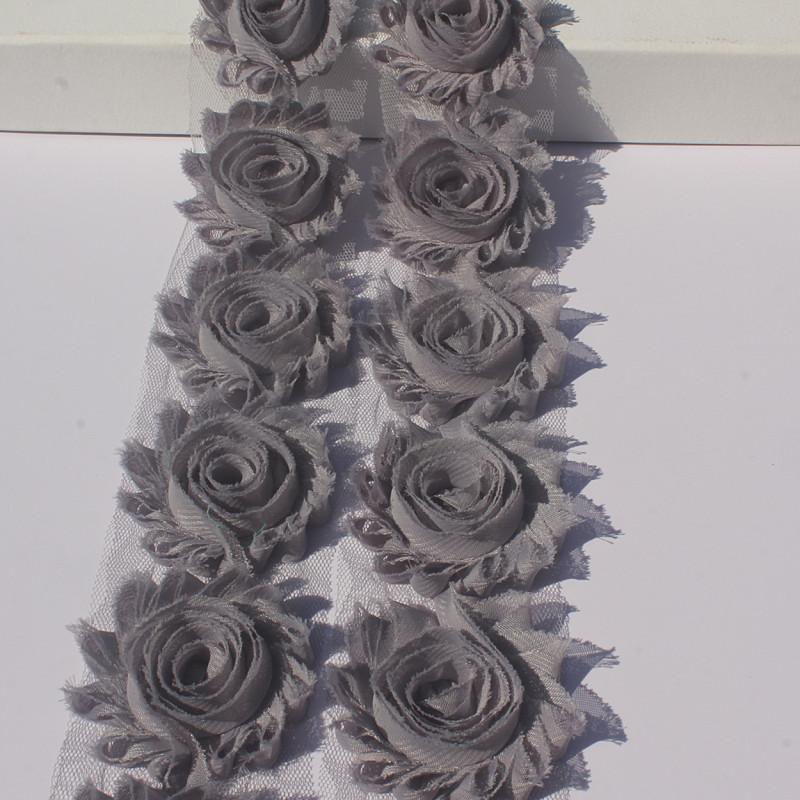 1 år 2,5 tum Shabby Chiffonblommor för Babyflickors Hårband Chiffon Fransiga Blommor för Att Göra Barn Romper Klänningstillbehör