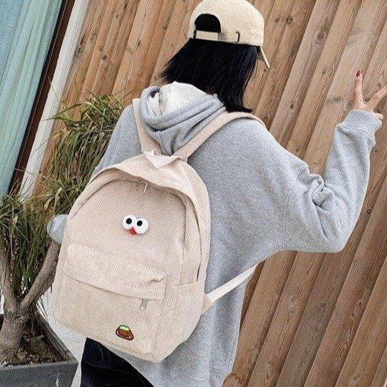 Schoolbag new solid color student schoolbag female corduroy high value large capacity backpack simple college student simple