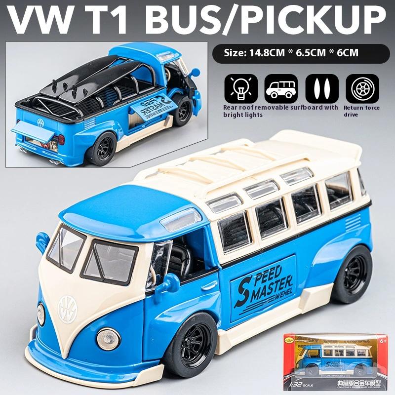 1/32 Scale T1 Bus Zinc Alloy Car Model, Simulated Sound and Light Children's Toys, Boys' Holiday Gift Car Model Ornaments